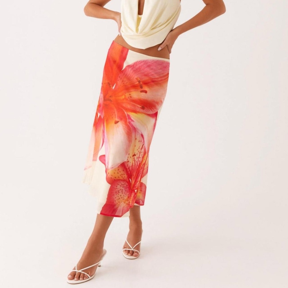 Peppermayo Floral Midi Skirt - Red and Pink